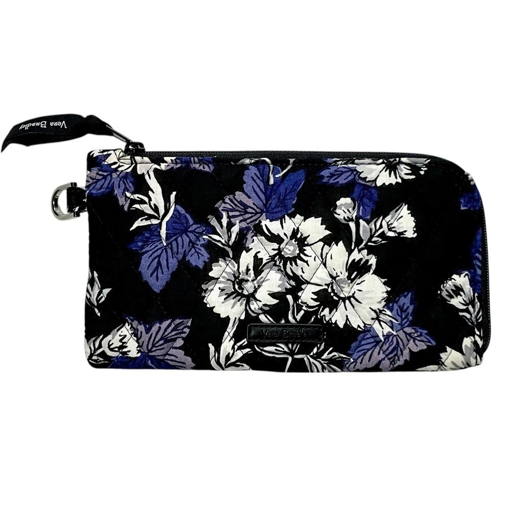 Vera Bradley Black Floral Quilted Zip Wallet Wristlet ID Card Holder